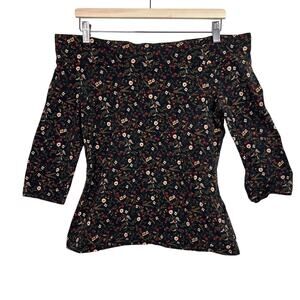ModCloth Women's Size Large Dark Florals‎ Off the Shoulder 3/4 Sleeve Top